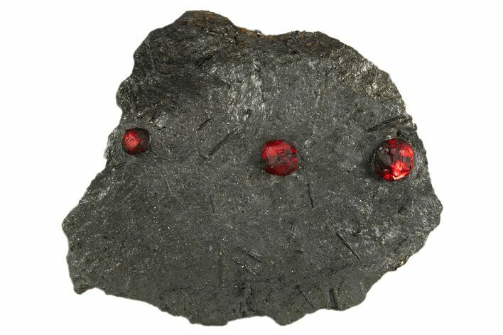 Plate of Three Red Embers Garnets in Graphite - Massachusetts #313658